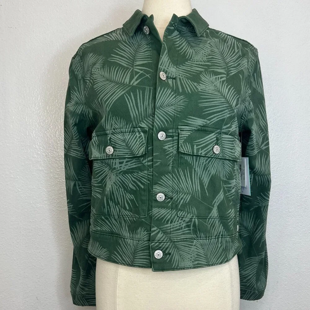 WOMEN'S SIZE M LULAROE GREEN‎ PALM LEAF PRINT  KENNY JACKET DENIM STRETCH